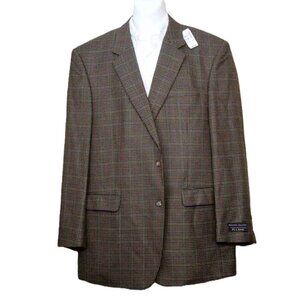 $395 Jos A Bank Wool Blazer Brown Olive Red Blue Check Pattern Men's Size 44L
